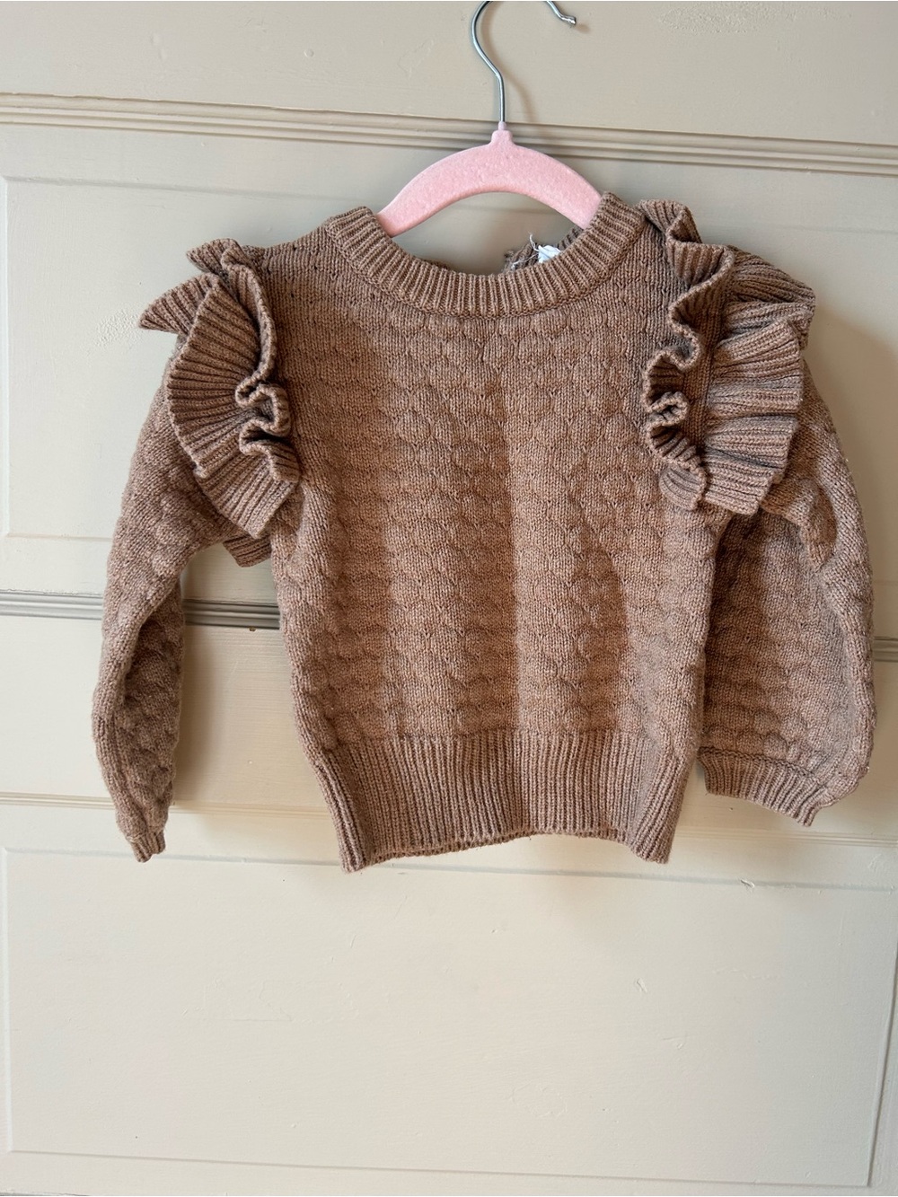 Jamie Kay Ruffle Shoulder Cotton Sweater - Tan - 6-12m
